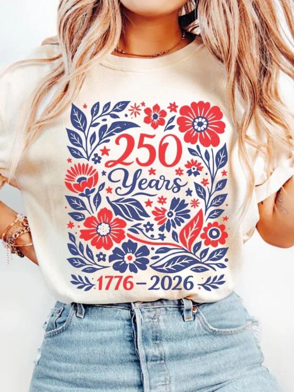 America 250 Years Shirt, Floral 250th Anniversary Tee, 4th of July TShirt